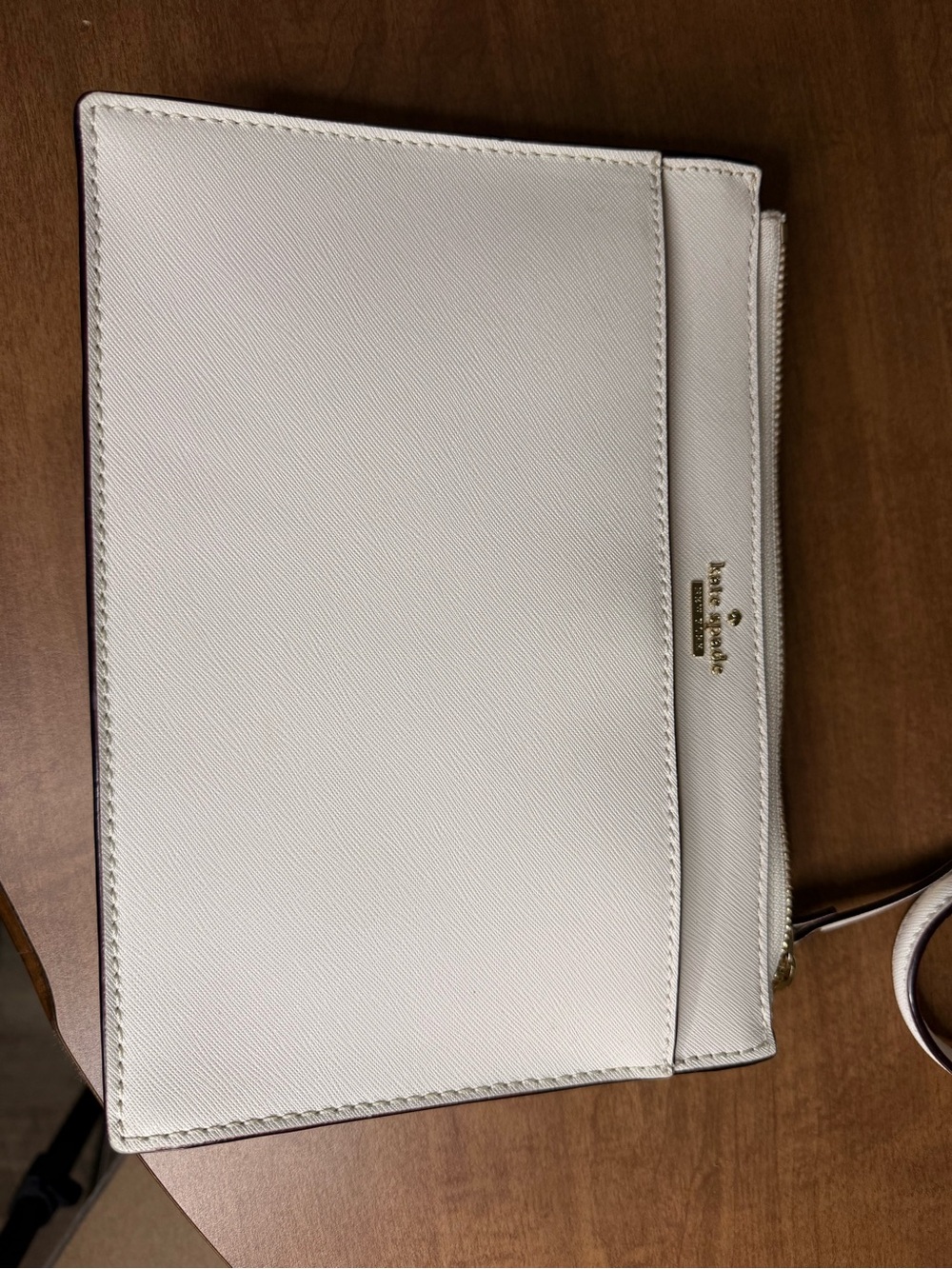kate spade Cream Leather Wristlet Clutch with Front Pocket